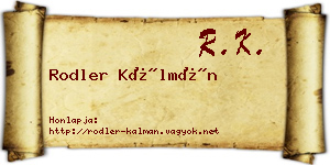 Rodler Kálmán névjegykártya